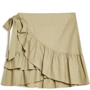 TOPSHOP Linen Wrap Ruffled Skirt Green - Size US 2